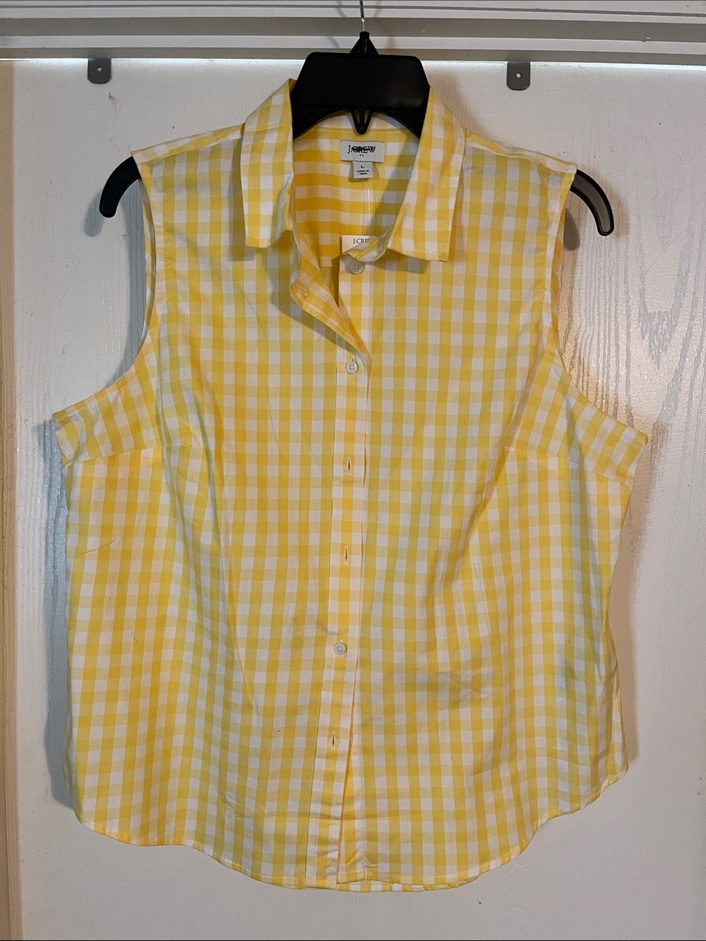 J. Crew Yellow and White Gingham Sleeveless Button-Down Shirt NWT Large